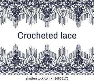 Floral seamless pattern with a fringe border knitted or woven macrame in boho style