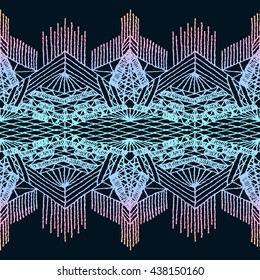 Floral seamless pattern with a fringe border knitted or woven macrame in boho style