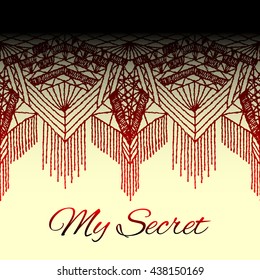 Floral seamless pattern with a fringe border knitted or woven macrame in boho style