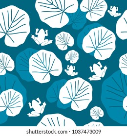 floral seamless pattern with frog and lotus