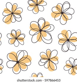 Floral seamless pattern with funny doodle flowers