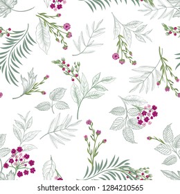 Floral seamless pattern. Garden Flower bouquet summer nature background. Flourish garden texture with flowers and leaves.