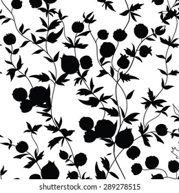Floral seamless pattern. Garden flower silhouette background. Flourish seamless texture with flowers.