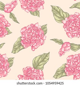 Floral seamless pattern garden flowers peonies. Vector. Design for fabrics, textiles. Victorian style.
