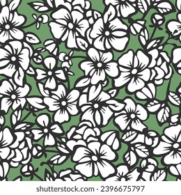 Floral sin costura con flores de jardín. Diseño abstracto de hojas y flores. Diseño de flor y hojas para tela, papel textil o papel de pared, papel de envoltura, cuaderno de raspado.