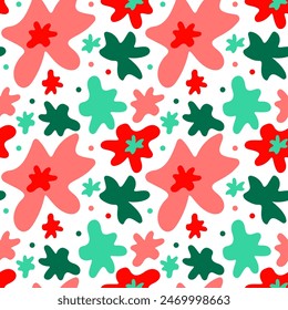 Floral seamless pattern. Geometric abstract flower shapes. Bright summer background. Flat cartoon style