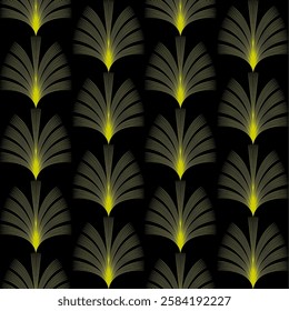 Floral seamless pattern. Geometric decorative texture Art Deco style. Vector illustration, yellow on black background.