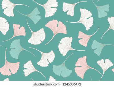 Floral seamless pattern with gingko leaves. Vector illustrations