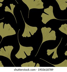 Floral seamless pattern with ginkgo biloba leaves. 