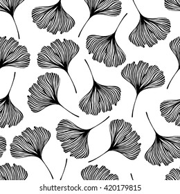 Floral seamless pattern with ginkgo leaves. Vector illustration.