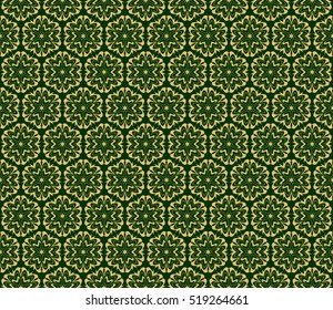 floral seamless pattern. Gold on green. Vector. for holiday card, wedding invitation
