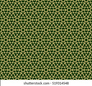 floral seamless pattern. Gold on green. Vector. for holiday card, wedding invitation