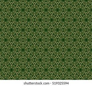 floral seamless pattern. Gold on green. Vector. for holiday card, wedding invitation