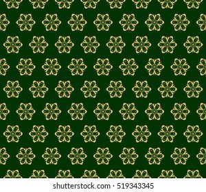 floral seamless pattern. Gold on green. Vector. for holiday card, wedding invitation