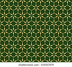 floral seamless pattern. Gold on green. Vector. for holiday card, wedding invitation