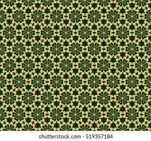 floral seamless pattern. Gold on green. Vector. for holiday card, wedding invitation