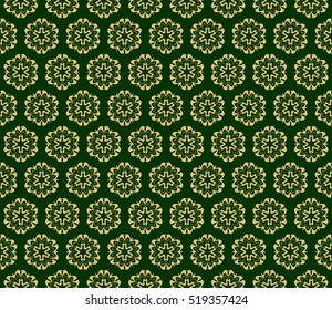 floral seamless pattern. Gold on green. Vector. for holiday card, wedding invitation