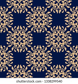  Floral seamless pattern. Golden and blue background