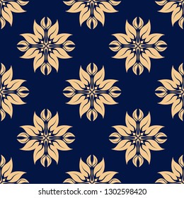 Floral seamless pattern. Golden design on deep blue background