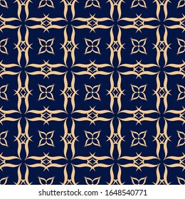 Floral seamless pattern. Golden flowers on dark blue background. Vector illustration
