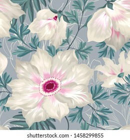 Floral seamless pattern. Graden flower bouquet background. 