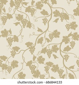 Floral seamless pattern with grape branch. Wineyard retro wallpaper. Garden background