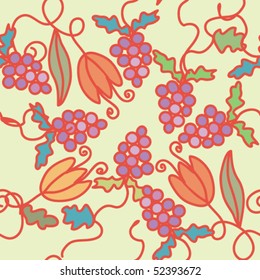 Floral seamless pattern with grape vine
