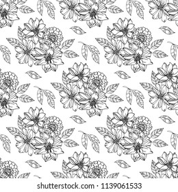 Floral seamless pattern with graphic black and white flowers. For textile, book covers, manufacturing, fabric, cloth design, wallpapers, print