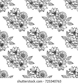 Floral seamless pattern with graphic black and white flowers. For textile, book covers, manufacturing, fabric, cloth design, wallpapers, print.