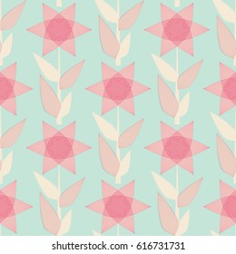 floral seamless pattern with graphic lace  flowers in pink and blue