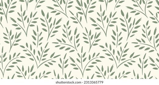 Floral seamless pattern with grass and leaves. Vector design for paper, cover, fabric, interior decor and other use