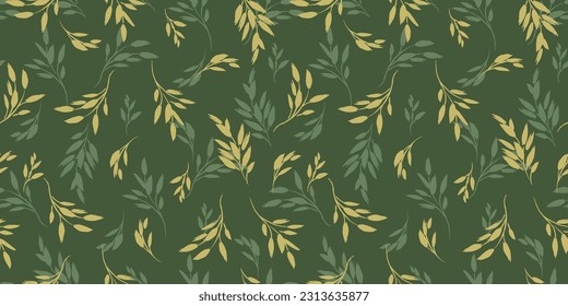Floral seamless pattern with grass and leaves. Vector design for paper, cover, fabric, interior decor and other use