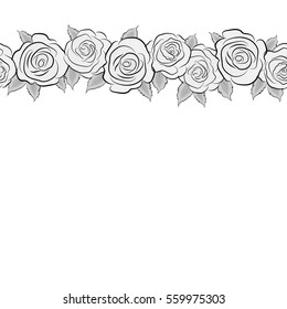 The floral seamless pattern in gray colors. Horizontal flower pattern of abstract multicolored roses. Fabric texture pattern with seamless rose flowers and place for your text. Vector illustration.