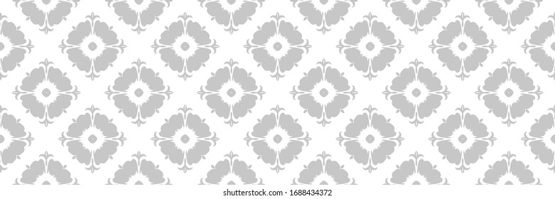 Floral seamless pattern. Gray design on white background. Vector illustration