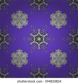 Floral seamless pattern with gray swirl. Violet linear background. Decorative illustration for print, web. Violet background.
