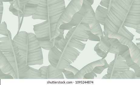 Floral seamless pattern, green banana leaves on light green background, pastel vintage theme Floral seamless pattern, green banana leaves on light green background, pastel vintage theme