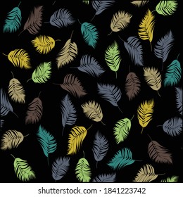 Floral seamless pattern, green, black and white split-leaf Philodendron plant with vines on white background, pastel vintage theme