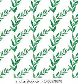 Floral seamless pattern. Green branches with leaves. Isolated on white. 