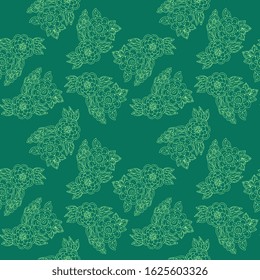 Floral seamless pattern in green colors. Print for fabric with beautiful hand drawn flowers.  