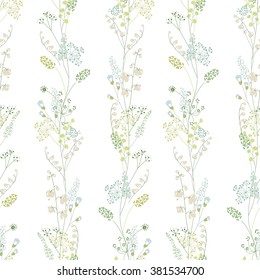 Floral seamless pattern with green herbs. Endless texture for romantic  design, decoration,  greeting cards, posters,  invitations, advertisement.