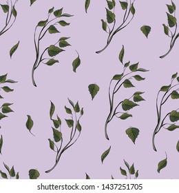 Floral seamless pattern with green leaves on purple background. Beautiful Pattern for wedding stationary, fashion, wallpapers, greetings, background for web pages. 