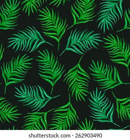 Floral seamless pattern with green leaves and branches. Vectorized watercolor drawing.