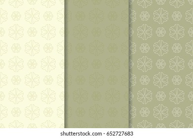 Floral seamless pattern. Green olive flower set