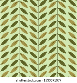 Floral seamless pattern with green vertical abstract branches with leaves. Floral background for fabric, wallpaper, textile, tablecloth, package, web design.