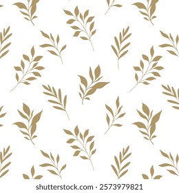 Floral seamless pattern. Greenery background.  Eco friendly background. Foliage, branches, leaves, plants hand drawn silhouette design. Elegant seamless background endless pattern minimalist style