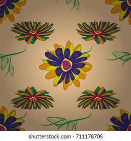 Floral seamless pattern. Greeting card. Abstract floral background. Wedding invitation. Abstract vector flowers in beige, yellow and violet colors.