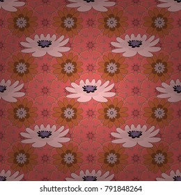 Floral seamless pattern. Greeting card. Wedding invitation. Abstract vector flowers in pink, orange and brown colors. Abstract floral background.