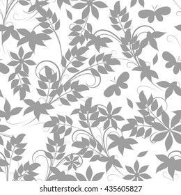 floral seamless pattern with grey flowers  on white background, vector illustration
