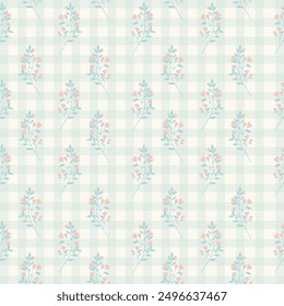 Floral seamless pattern with grid background. Perfect for wallpaper, gift paper, summer greeting cards