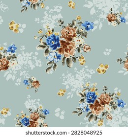 Floral seamless pattern with grunge textured abstract art vector. Abstract flower blooming design. Watercolor style with flower and plants.